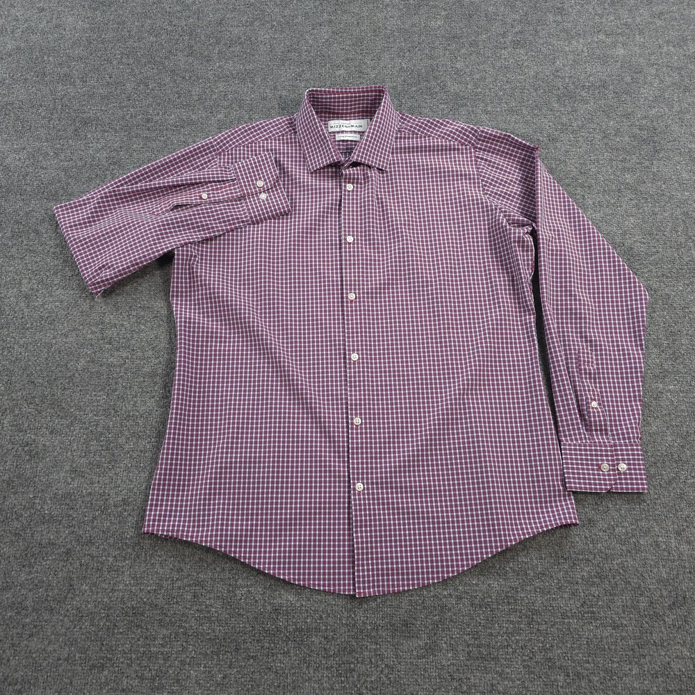 Mizzen Main Shirt Mens L Red Check Leeward Standard Fit Stretch Dress Business - Picture 2 of 10